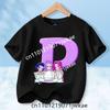 Kids Short Sleeve Clothing Gift KPop Demon Hunters T-shirt for Children Cartoon A-Z Letters Tee Top Black Round Collar Clothes