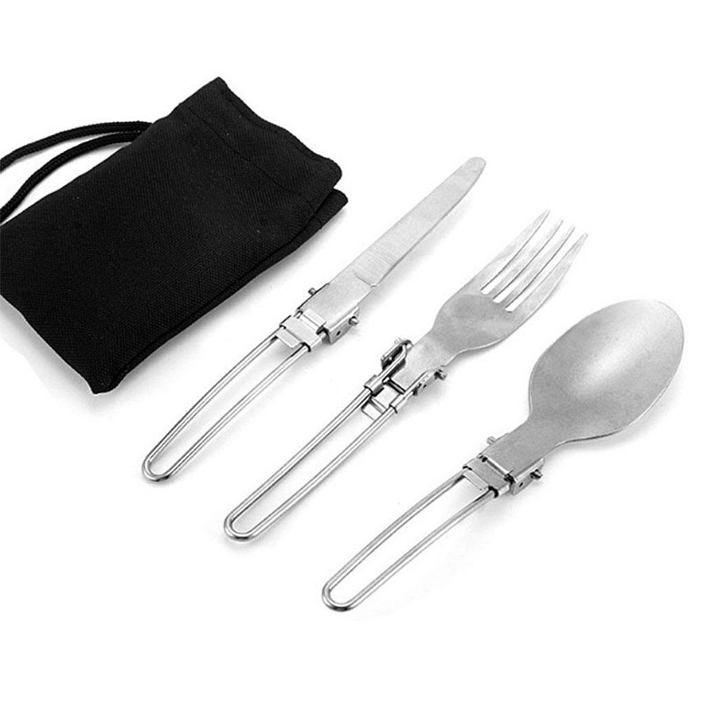 Portable Utensil 3 In 1 Stainless Steel Folded Tableware with Storage Bag Multifunctional Dinnerware Picnic Cutlery