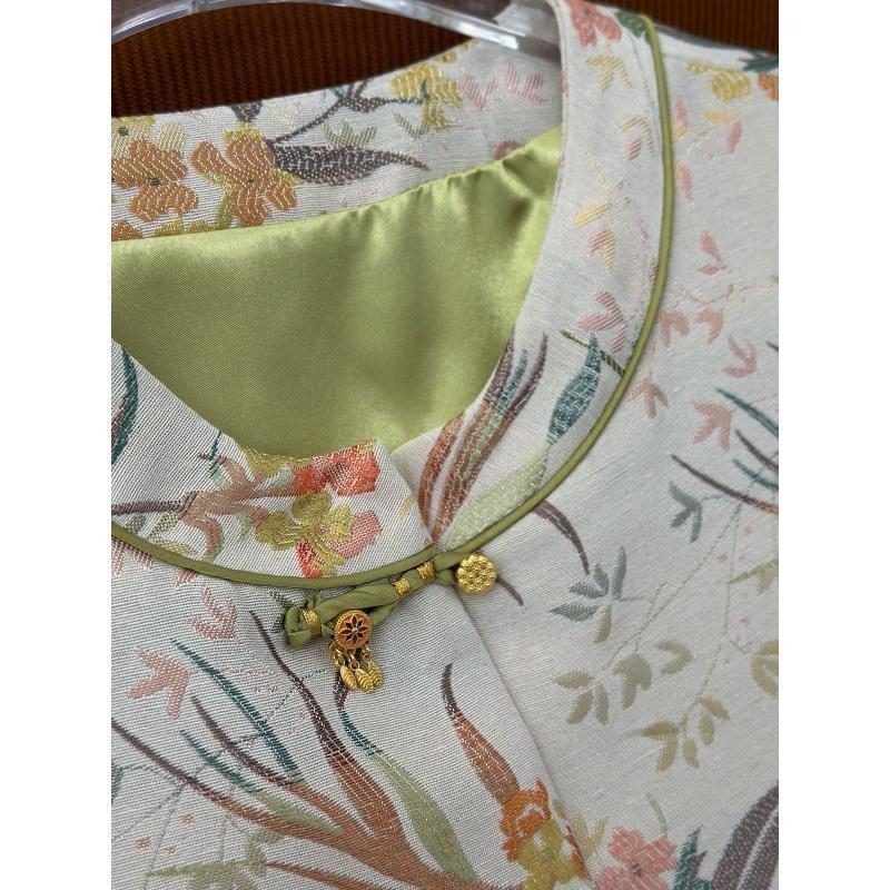 Brocade jacquard round neck retro literary vest women's spring and autumn new small fresh design vest top