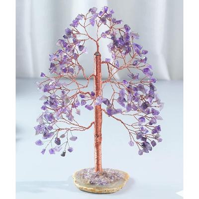 Amethyst Crystal Tree of Life - Handmade Gemstone Tree, Geode Agate Slice Base, Healing Crystal, Chakra Tree