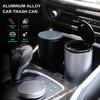 Car Trash Can With Lid - Leakproof Mini Garbage Can, Aluminum Alloy Bin, Accessories (Black)