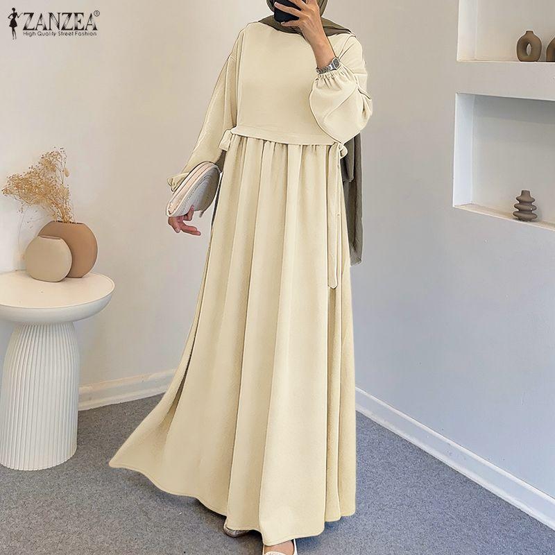 

ZANZEA Muslim Women Casual Round Neck Long Sleeve Loose Long Dress 2XL абрикосовий