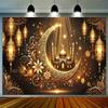2D Flat Print Eid Mubarak Backdrop Golden Crescent Moon & Mosque Photography Background