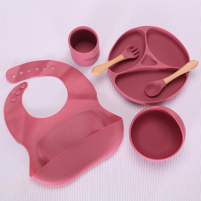 Silicone Baby Tableware Set: Non-slip Bowl, Bib, Plate, Fork & Spoon - Food Grade Material