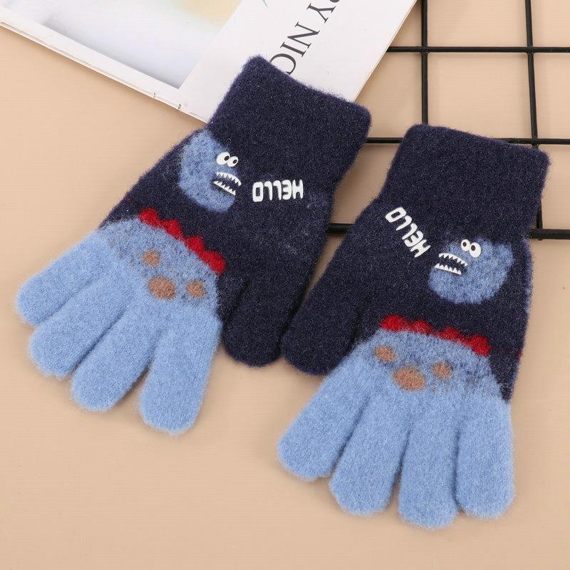 Rękawiczki dla niemowląt Zimowe dziecięce grube wełniane rękawiczki Rękawiczki z dzianiny z kreskówkowym krokodylem