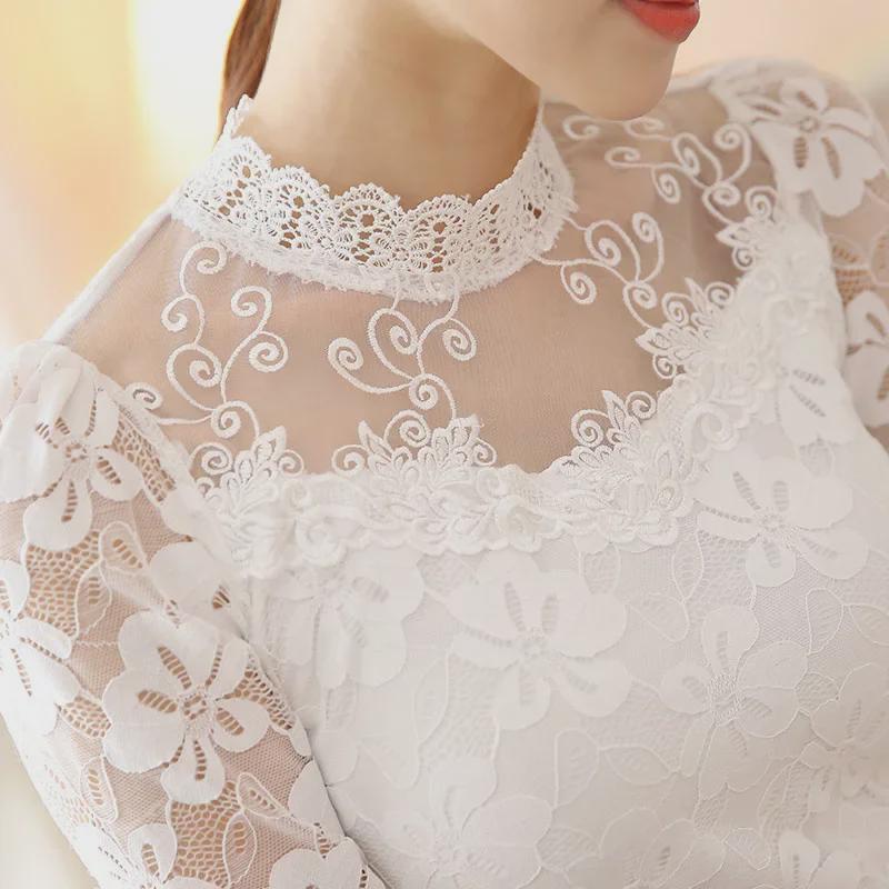 Women's Lace Chiffon Shirt - Long Sleeve, Stand-Up Collar, Slim Fit, Autumn/Winter Fashion, Plus Size