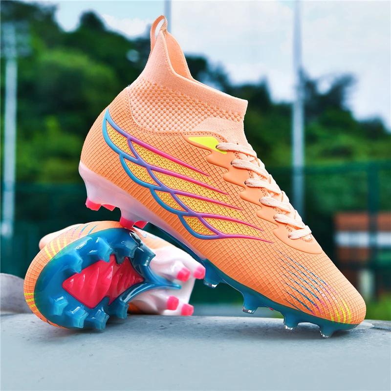 

High Ankle Sports Footwear FG/TF Kids Soccer Cleats Football Boots Professional Male s Soccer Shoes Krampon Outdoor Sneakers 35