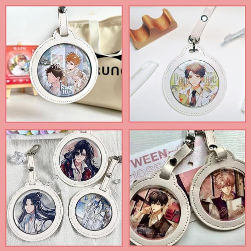 Samcos 2-Piece Clear PU Leather Badge Covers with Keychains, Protective Covers for Collections, Display, and Scratch Protection, Perfect for Storage,