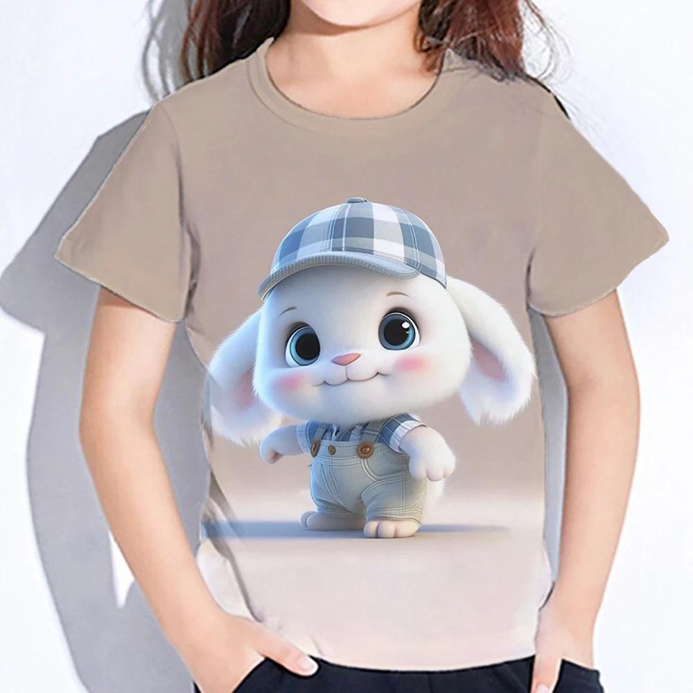 Summer Kids Cute Cartoon Rabbit Tops Tees 3D Print Animal T-shirt Children Short Sleeve Clothing Boys Girls Fashion Streetwear