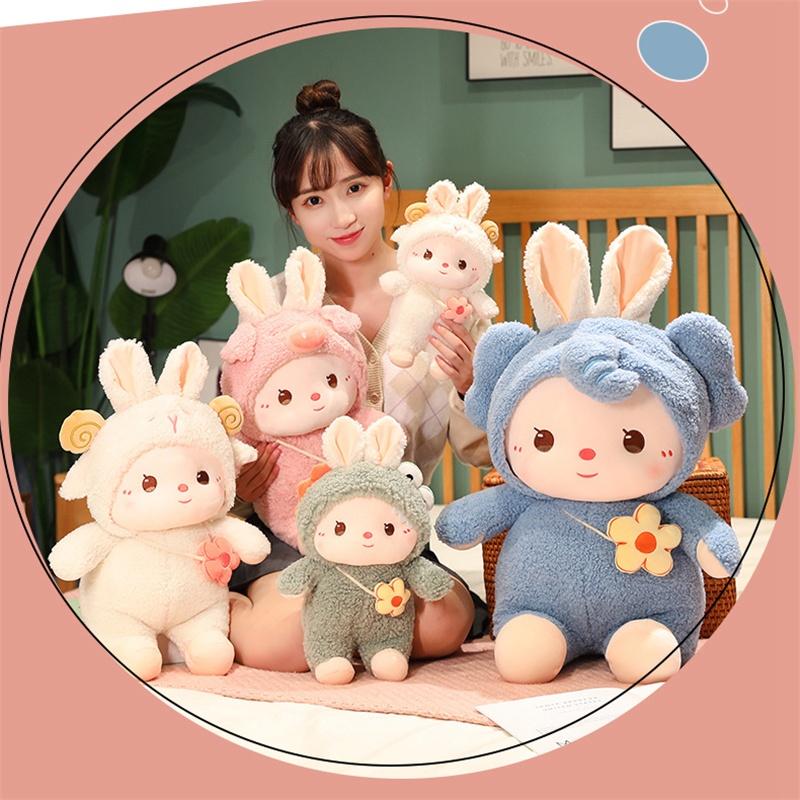 Cute Transforming Plush Toy Piggy Elephant Dinosaur Bunny Rabbit Doll Pillow Girls' Birthday Gift