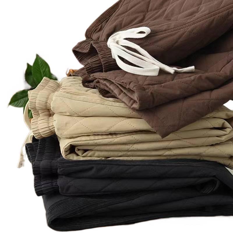 Retro Diamond-Patterned Women's Elastic Waist Harem Pants - Thick, Warm, Casual Cotton Trousers