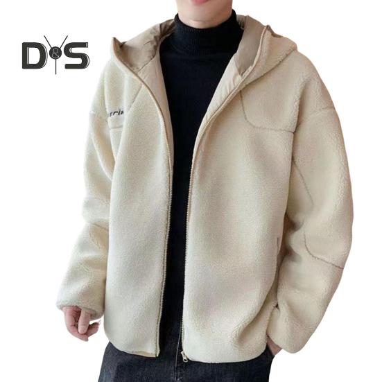 

Мужская куртка, пальто с капюшоном, длинный рукав, вышитый буквенный принт, однотонное пальто, застежка-молния, толстый флис, теплая зимняя верхняя одежда 2XL бежевый