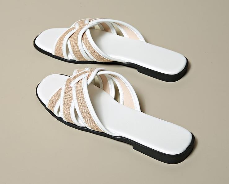 Fashion Peep Toe Women Flats Mixed Colors Slipper Fashion Woven Zapatos Mujer Slip On Cozy Ladies Shoes Leisure Brand Design New