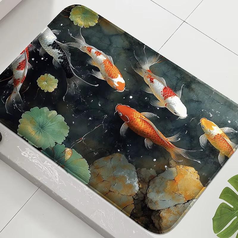 1PC Koi Print Pattern Bathroom Anti Slip Floor Mat Shower Room Small Carpet Home Decoration Mat Door Mat Foot Mat