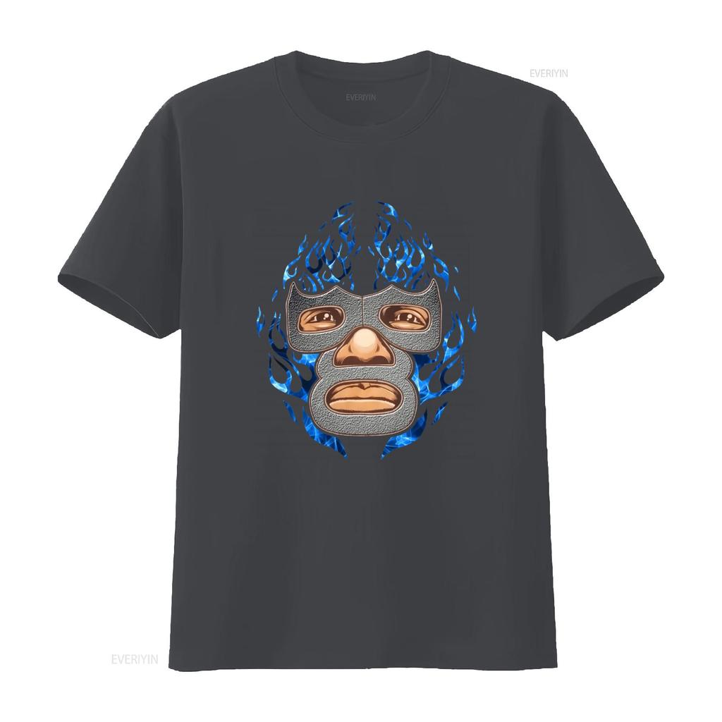 Blue Demon Mexican Luchador T Shirt with Flame Design for vintage Washed Slightly Top For Everyday Wear graphic homme