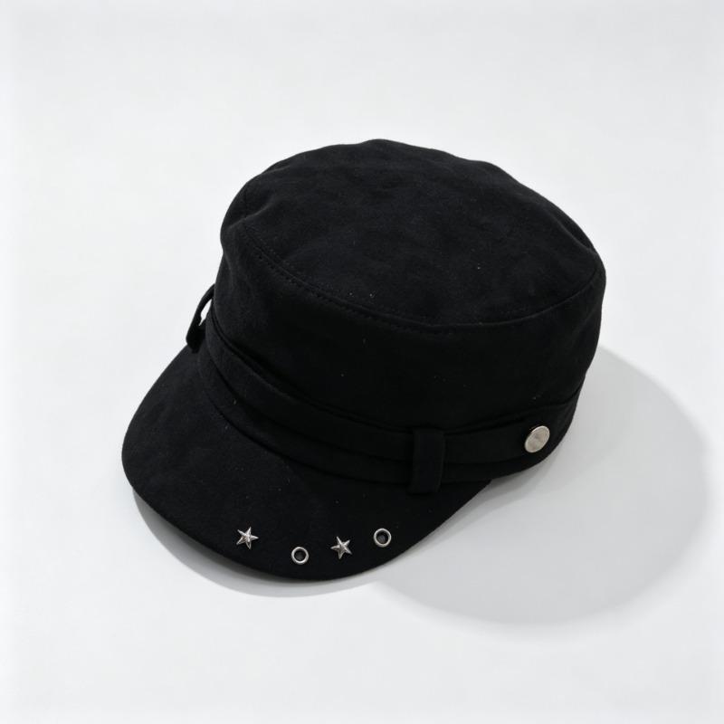 Womens Autumn Winter Flat Top Equestrian Hat Solid Color Versatile Casual Hat