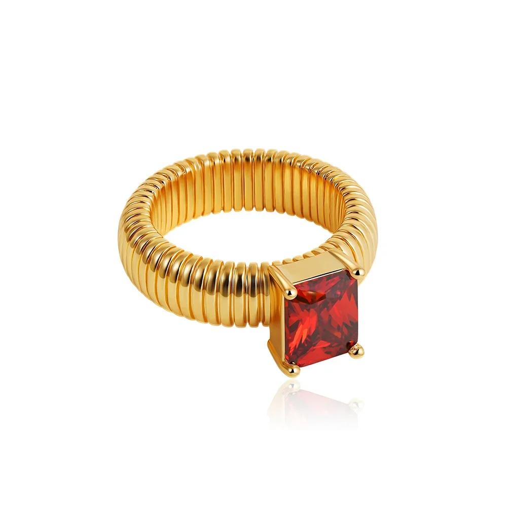 Anelli Placcati Oro 18K Impermeabili Cristallo Multicolore Texture a Strisce Chunky Anello Nuziale Quadrato Lucido Delicato Zircone Gioielli Punk