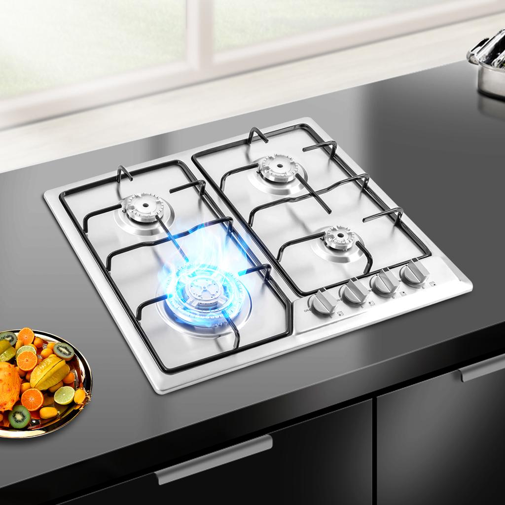 4 Burner Natural Gas Cooktop, 58x50cm Built-in Design, Stable Flame for Fast Cooking, Perfect for Home Kitchen, Safe & Efficient