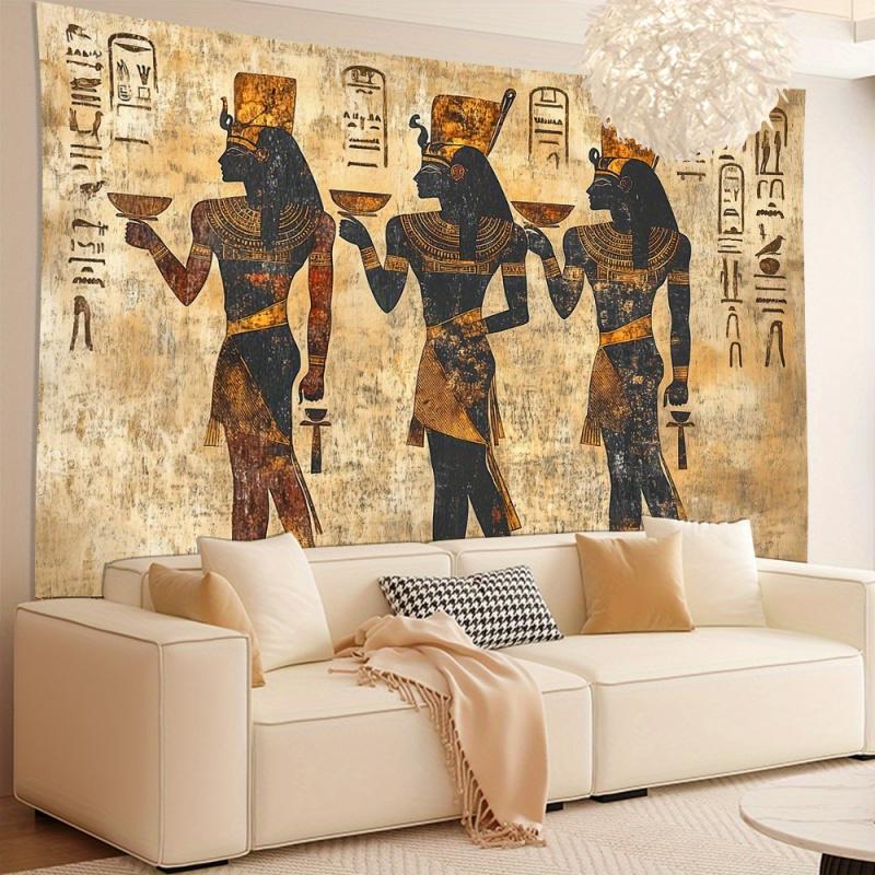 VIKAMA Ancient Egyptian Pharaoh Tapestry Hieroglyph Wall Hanging For Living Room Bedroom Guesthouse Decor Historical Fabric Art