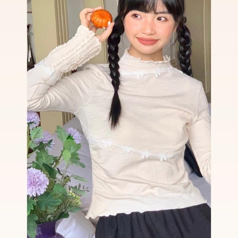 New Autumn and Winter Blouse Long Sleeved Round Neck T-shirt with Base Sweater Beautiful Top Japanese Kawaii Clothing