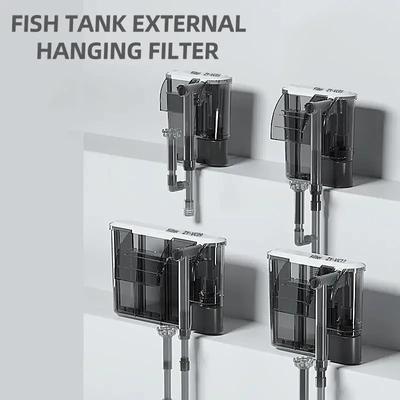 Wall Mounted Fish Tank Aquarium External Filter Waterfall Pump Hanging Filter with Oil Film Removal Adjustable Flow Rate Design