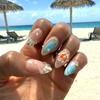 24-Piece Summer Beach Rhinestone Gold Shell 3D Resin Almond Press-On Nails Set