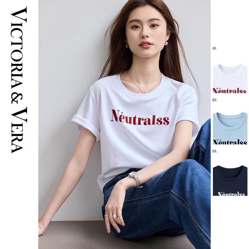 VICTORIA&VERA Women's Breathable Cotton Letter Print T-Shirt V9012T07