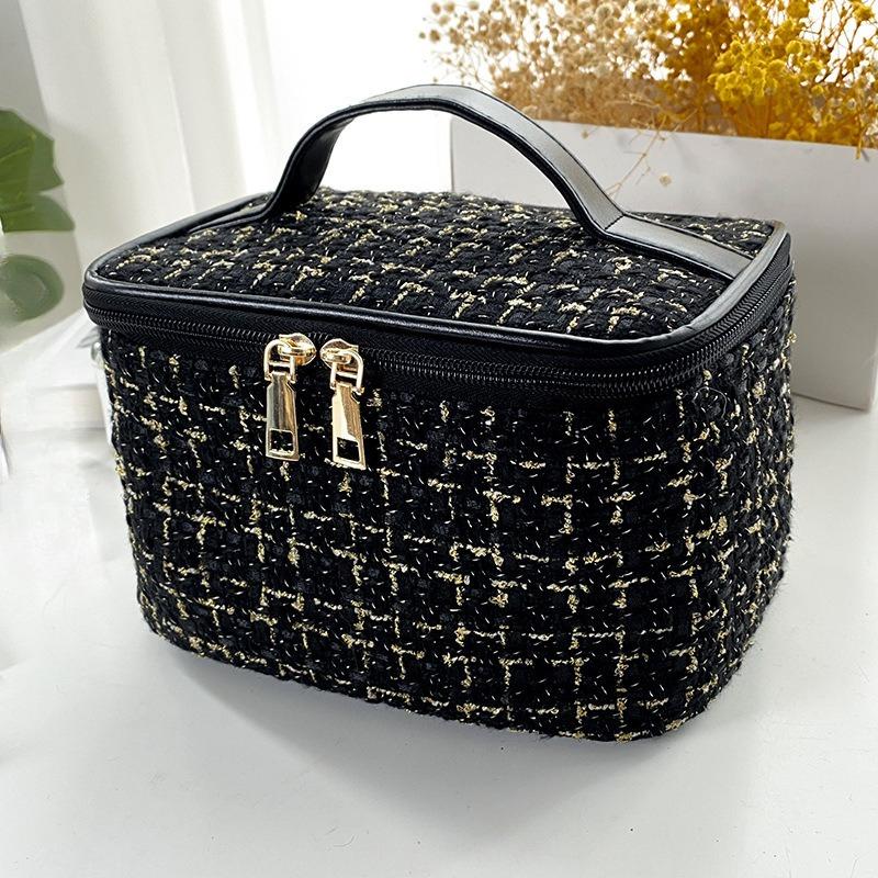 Cosmetic Bag Portable Handheld Makeup Organizer Large Capacity Travel Elegant Storage Case Double Zipper Makeup Brush Storage чёрный