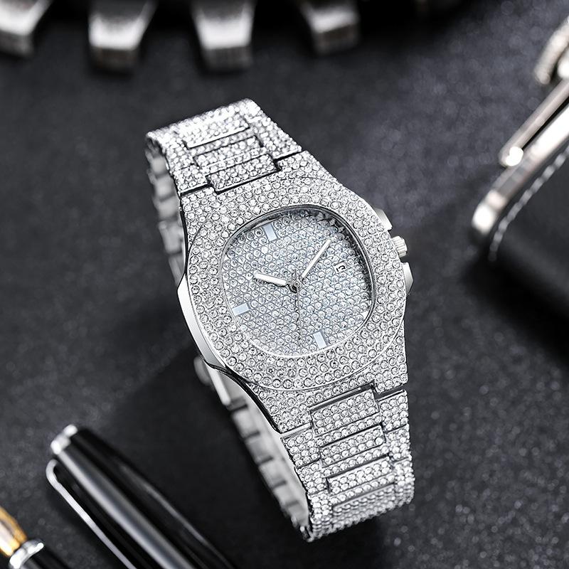 Hip-hop Elements Full Diamond Men's and Women's Watches Square Big Gold Watches Trendy Steel Belt Quartz Watches
