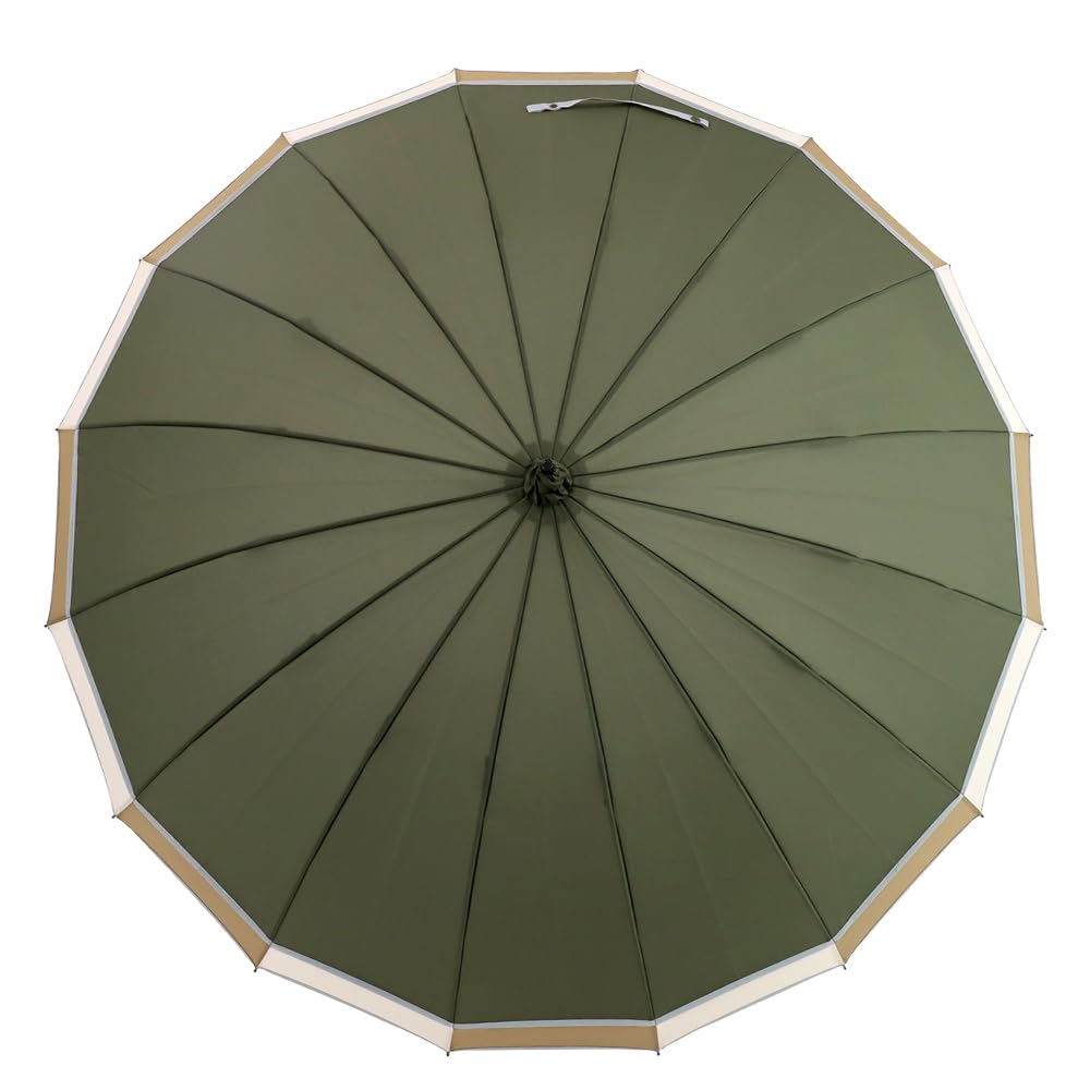 long umbrella with bamboo large tricolor stylish Kyoto style Women's 16-rib handle, piping, Japanese-style umbrella, (khaki)