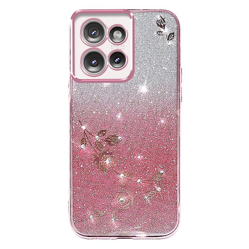 KADEM For Motorola Edge 50 5G Case Flower Pattern TPU Gradient Phone Cover with Lanyards