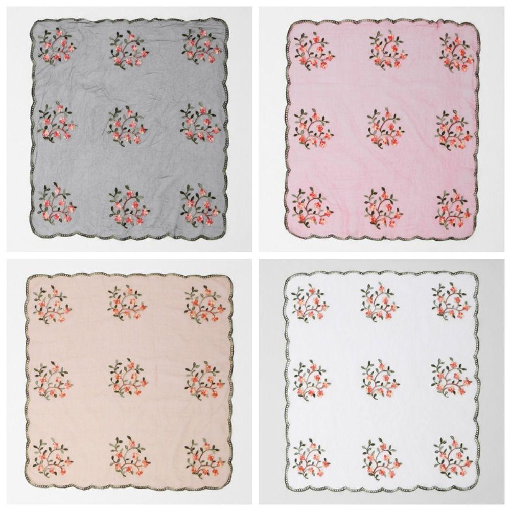 High Quality Plum Blossom Embroidery Lace Square Scarf Thin Vintage Neck Tie Shawl Wraps Headkercheif Hijab for Women