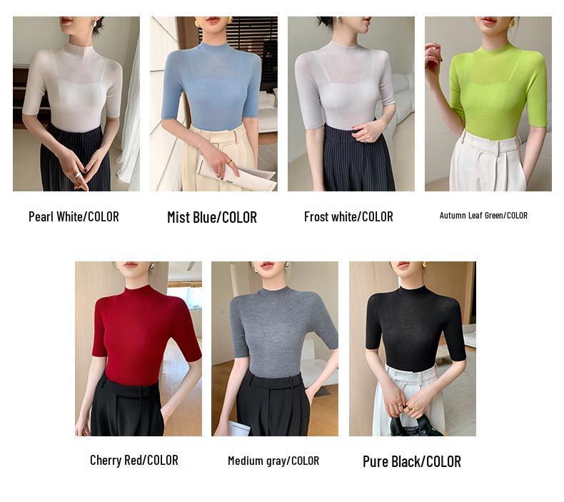 Women's Slim-Fit Knitted Sweater: New Spring Style, Yangzi Yarn, Half-High Collar, Five-Point Sleeves