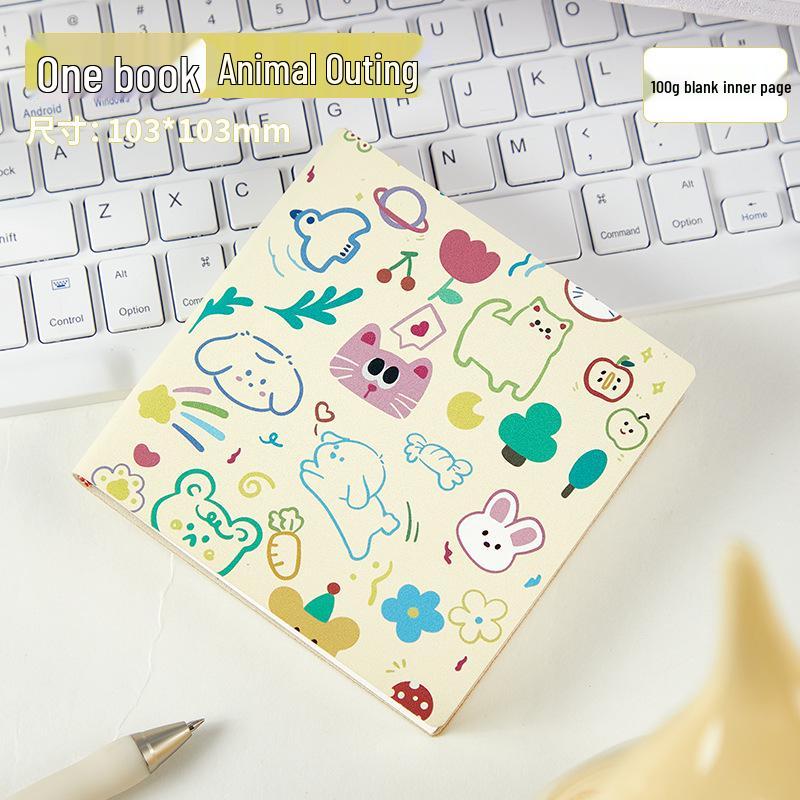 Stylish Cartoon Stamp Mini Notebook: Cute, High-Value, Simple Square Pocket Journal