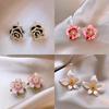 Light Luxury Exquisite Micro-inlaid Zircon Flower Earrings Elegant High-end Pearl Stud Earrings Niche Design Temperament Earrings