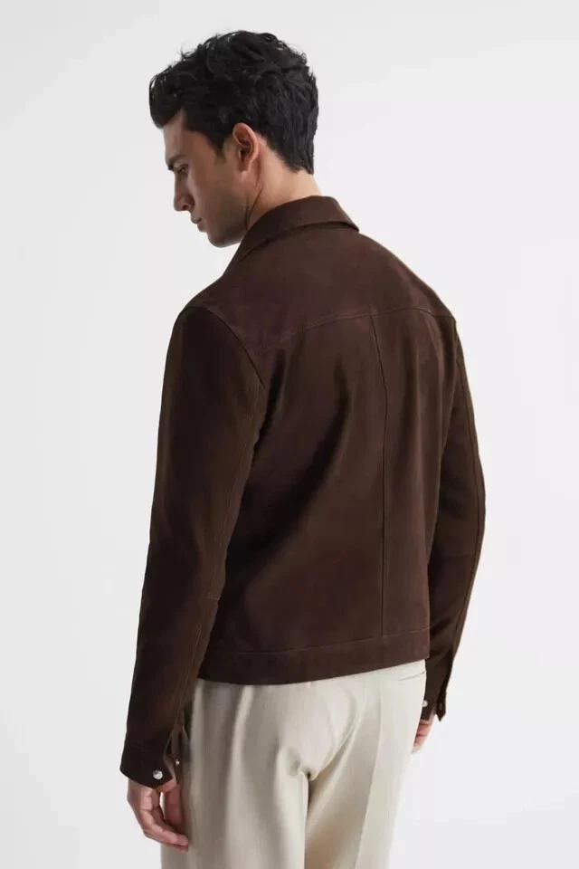 Causal Wear Handmade New Men's Brown Real Suede Leather Jacket Genuine Soft Lambskin