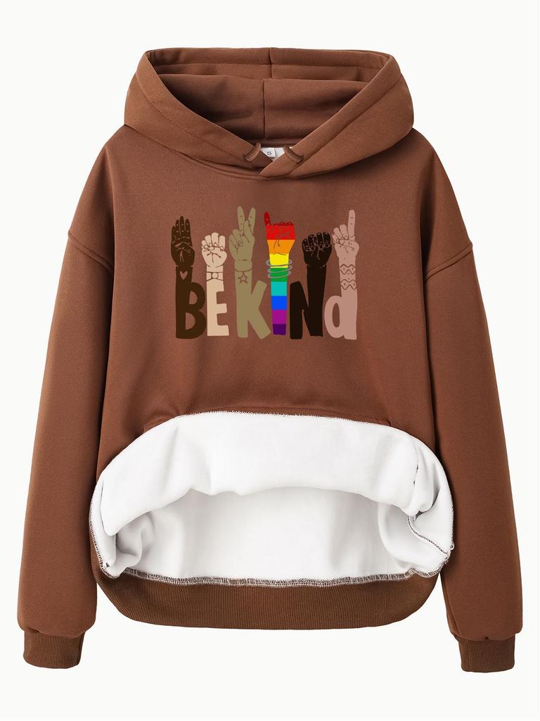 BEKIND Women's Fleece-Lined Hooded Sweatshirt with Kangaroo Pocket