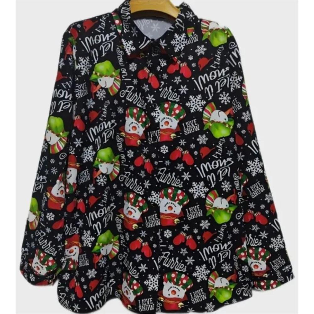 Spring Autumn Ladies Blouses Casual Comfortable Christmas Print Patterns Women's Long Sleeve Shirt Christmas Party Tops