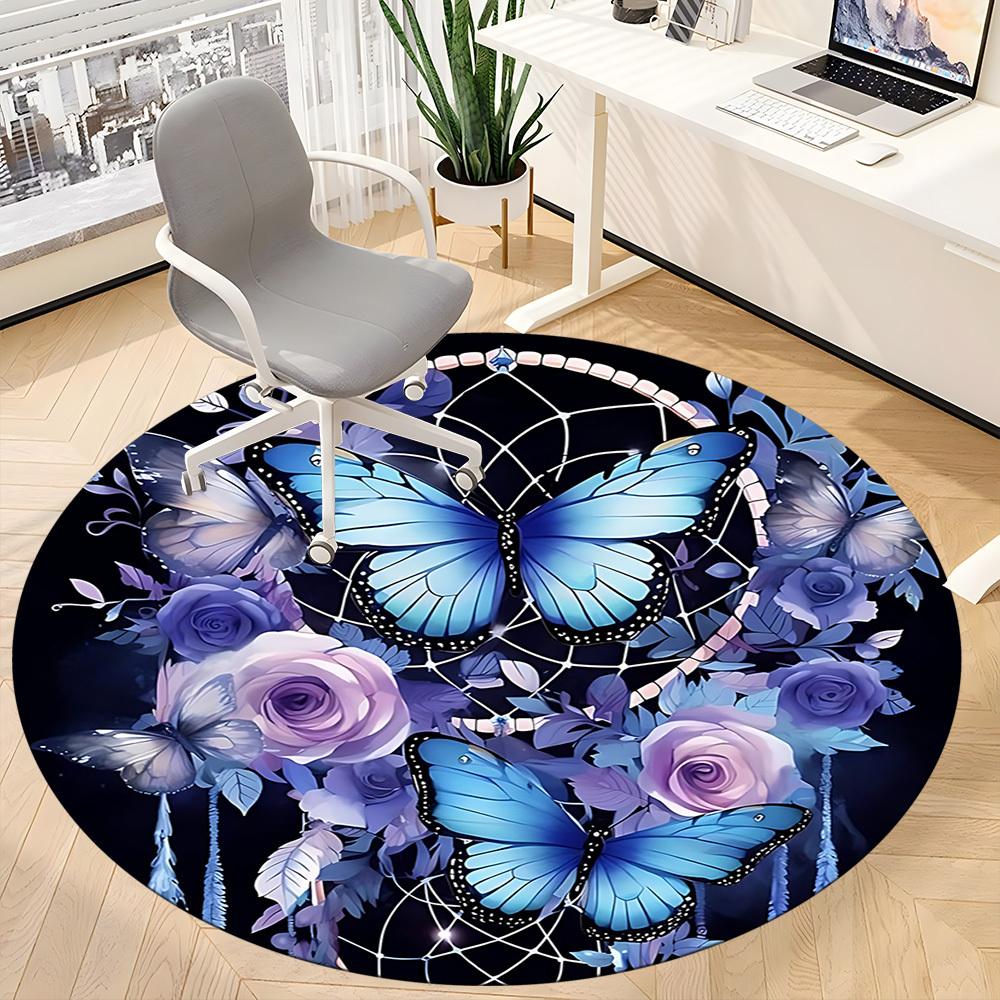 1PC Butterfly Dreamcatcher Office Round Area Rug, Indoor Mat Suitable ForOffice, Under Office Chairs Bedroom Living Room Home Decor, Room Deco, D140