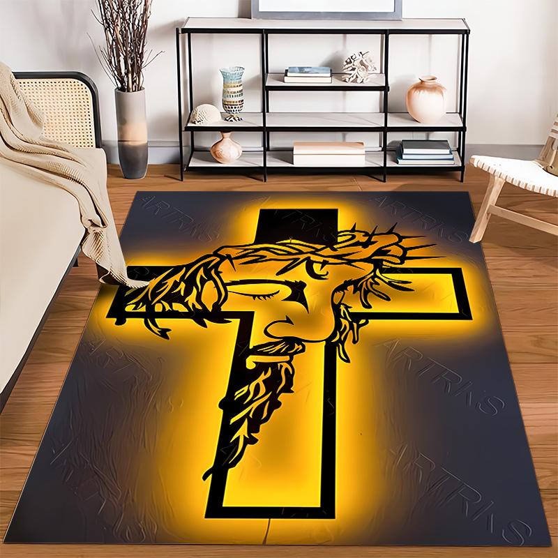Christ Cross Printed Flannel Non-Slip Carpet Suitable for Living Room Home Decor