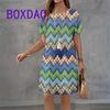 Colorful Geometric Printing Women Fashion Dress Summer Short Sleeve O-Neck Loose A-Line Dress Street Female Large Size Sundress