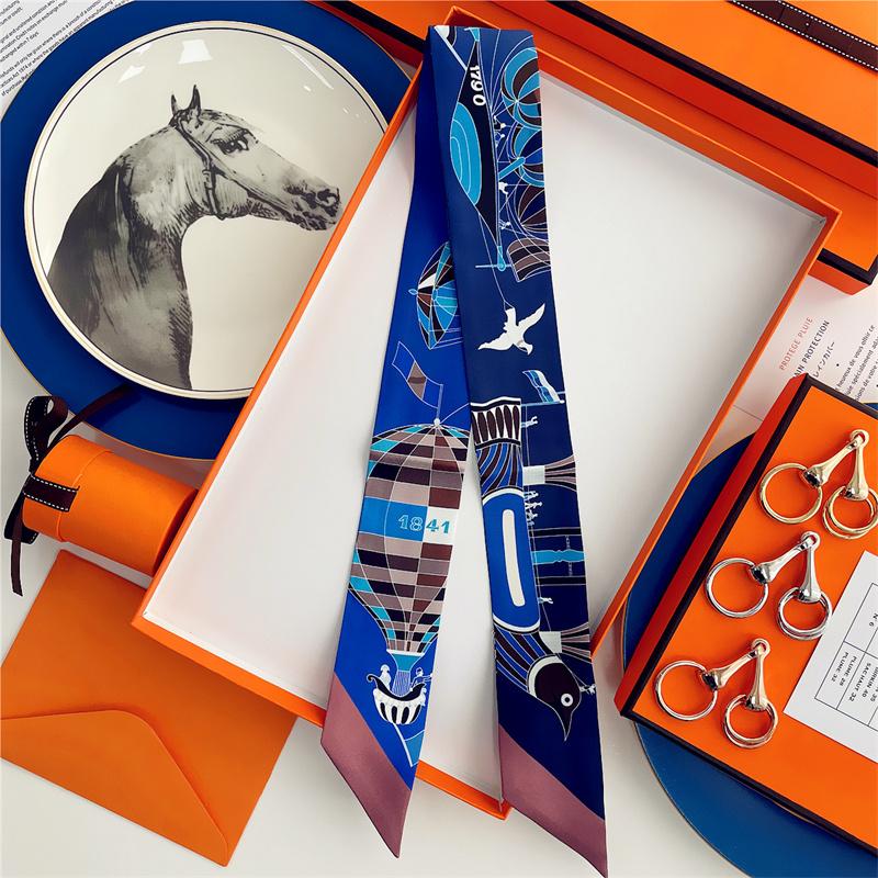 Cachecol de Seda 100% de Alta Qualidade Marca de Luxo Mulheres Faixa de Cabeça Faixa de Cabelo Foulard Gravata Lenço de Pescoço Cachecóis Skinny Acessórios