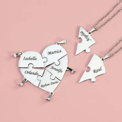 Polishedplus Heart Shape Splicing Pendant Puzzle Necklaces Keychain Keyring Custom Family Friends Names Men Women Jewelry Giveaway GiftsFashion