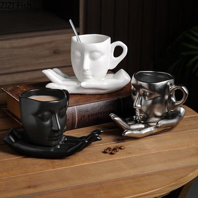 Creative Face Water Cup Nordic Style Ceramic Mug Office Afternoon Tea Milk Coffee Cup Dish Set Home Drinking Set Holiday Gift
