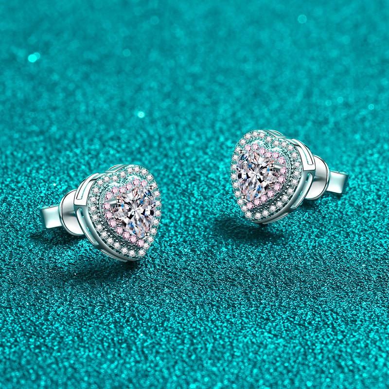 Sterling Heart Stud Earrings Women 5mm Moissanite Zircon Rose Gold Plated Lightweight Fashion Jewelry