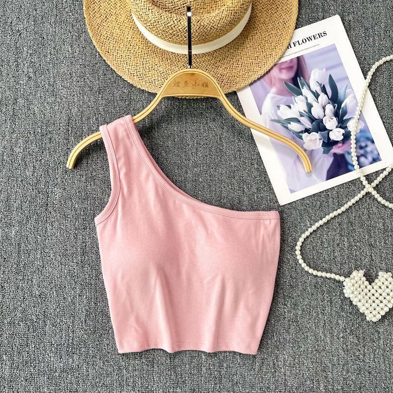 Summer Vest for Women Outwear 2024 New Arrival Sexy Short Sleeveless with Chest Pad Tops Sexy Scheming off-the-Shoulder Sling