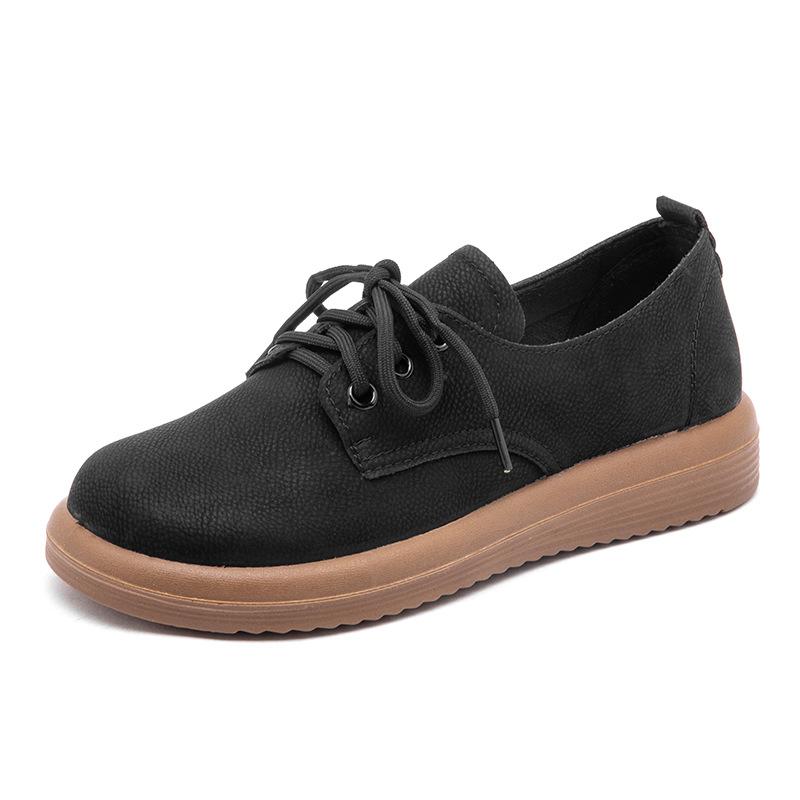 New Genuine Leather Shoes for Women Lace-up Platform Casual Shoes Winter Plush Flat Heel Women's Boots Zapatos De Mujer WSH5236