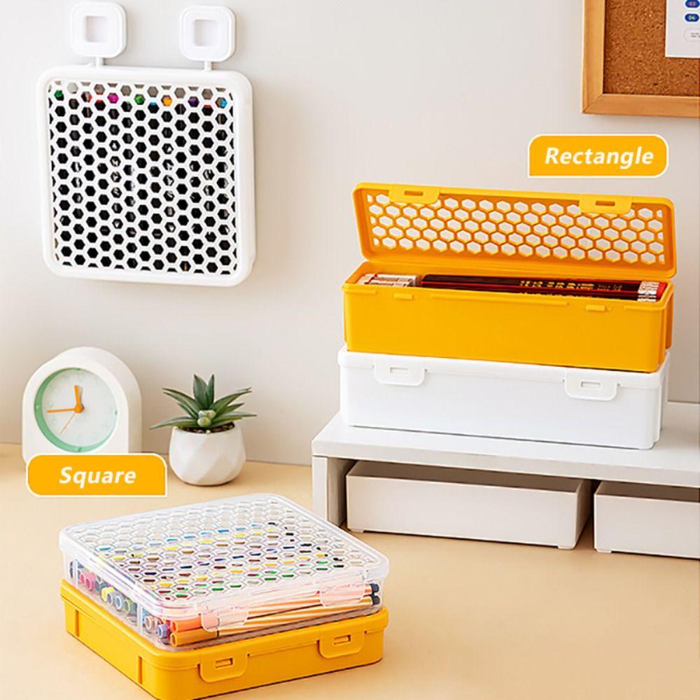 Dustproof Plastic Desktop Organizer With Lid Household Stationery Storage Box Rectangular/Square Drain Tableware Case