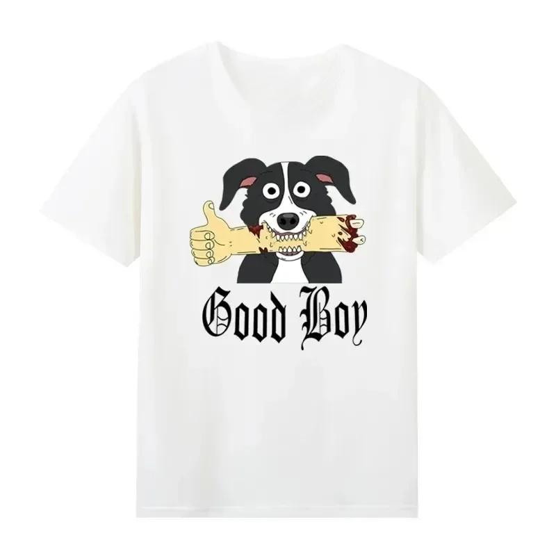 2025Maglietta Cartoon Mr Pickles Donna Morbida Cane Collie Maglietta Girocollo Manica Corta Divertente TV Adulto Costumi da Bagno Adulto Cane Maturo Satana Maligno