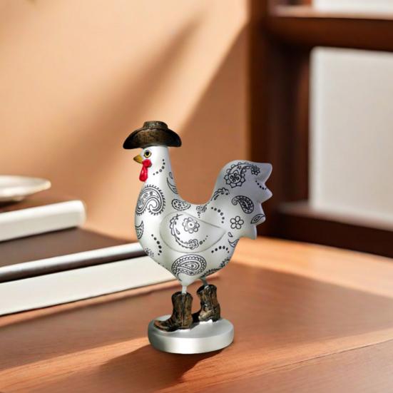 Cowboy Rooster Resin Figurine Cartoon Boot Cock Statue Animal Sculpture Home Office
